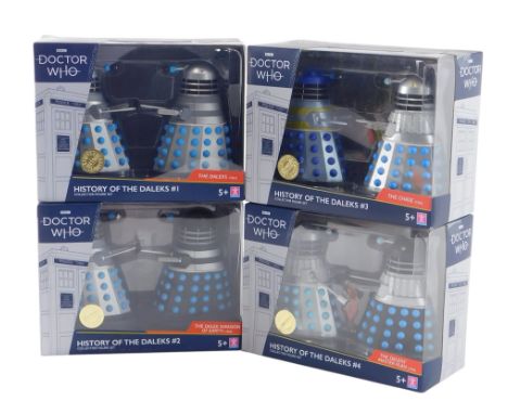 Four BBC Doctor Who collector figure sets, limited edition, The History of the Daleks 1, The History of the Daleks 2, The His