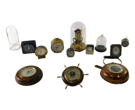 A quantity of clocks and barometers, to include a Deluxe, an anniversary clock, alarm clocks, etc. 