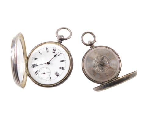 A Victorian silver cased pocket watch, open faced, keyless wind, circular enamel dial bearing Roman numerals, subsidiary seco