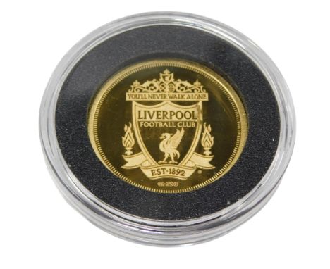 A 40th Anniversary of the 1977 European Cup Win Liverpool Football Club 9ct gold commemorative coin, with 24ct gold plating, 
