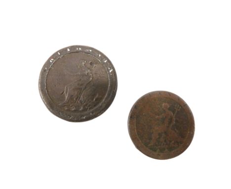 A cartwheel two pence coin, and a cartwheel one pence coin.