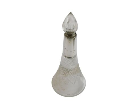 A cut glass scent bottle and stopper, with silver mount.