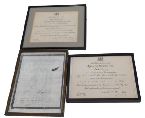 A framed citation, commemorating the fact that SE-7978 Private (Acting Sergeant) HH Barton 23rd Veterinary Hospital was menti