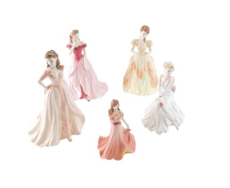 Five Coalport porcelain figurines, Jacqueline, Karen, Sarah, Gail, and Summer Bouquet.