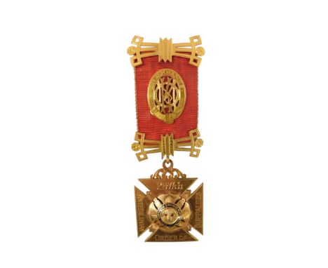 A 9ct gold Royal Order of the Antediluvian Buffalos, inset with pink stones and with blue enamel decoration, awarded to a Pri