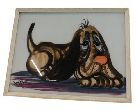 Beccafichi. Portrait of a dog, reverse painting on glass, signed, 45cm x 60cm.