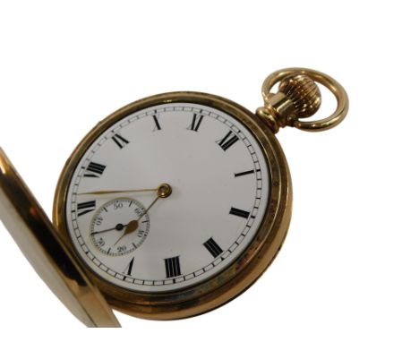 An early 20thC gentleman's gold plated pocket watch, open face, keyless wind, circular enamel dial bearing Roman numerals, su