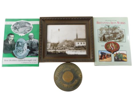 An engine plaque for Marshall, Sons and Co Limited of Gainsborough, number 87134, two books relating to Marshall's and Rose B