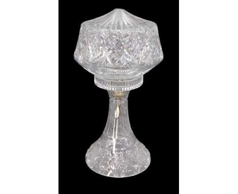 A cut glass table lamp and shade, 40cm high.