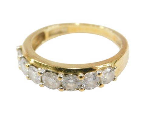An 18ct gold and diamond seven stone ring, set with slightly graduated brilliant cut diamonds, approx 1ct, size M, 3.6g.