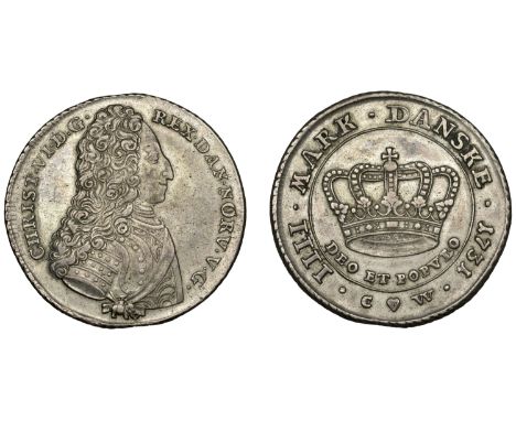 Denmark, Christian VI, 4 Mark Dansk, 1731cw, mm. heart, Copenhagen (Dav. 1294; KM 537). Toned, good very fine, rare £200-£300