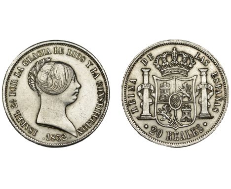 Spain, Isabella II, 20 Reales, 1852, Barcelona (KM 593.3). Lightly cleaned with some residual lustre, good very fine £150-£20
