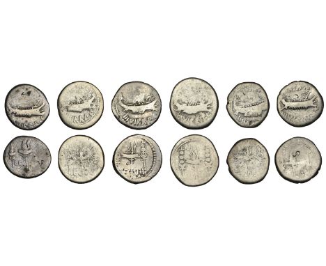 Mark Antony, Denarius, military mint moving with Antony, possibly Patrae, 32-1, praetorian galley right, [ant] avg iii vir r 