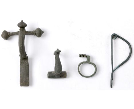 Roman, 2nd-4th century AD, bronze artefacts (3), comprising crossbow brooch, K3 type, crude onion-shaped knobs with moulded d