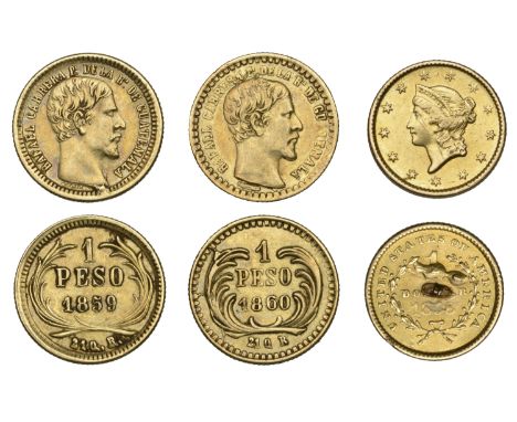 Miscellaneous, GUATEMALA, Republic, gold Peso (2), 1859r, 1860r, Rafael Carrera type, Guatemala City (KM 179); together with 