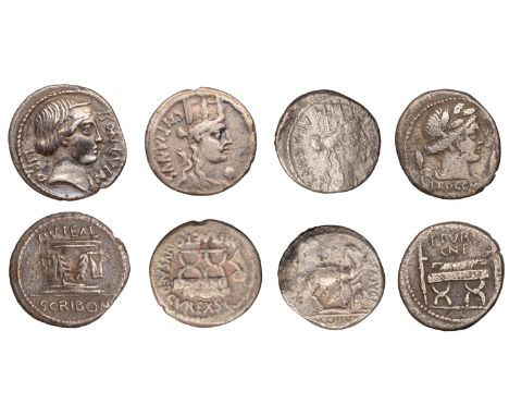 M. Plaetorius M.f. Cestianus, Denarius, c. 67, head of Cybele right, forepart of lion behind, globe before, rev. curule chair