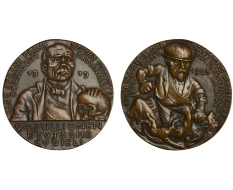 Germany, Zwanzig Millionen Deutsche Zuviel [Twenty Million Germans Too Many], 1923, a cast bronze medal by K. Goetz, facing p