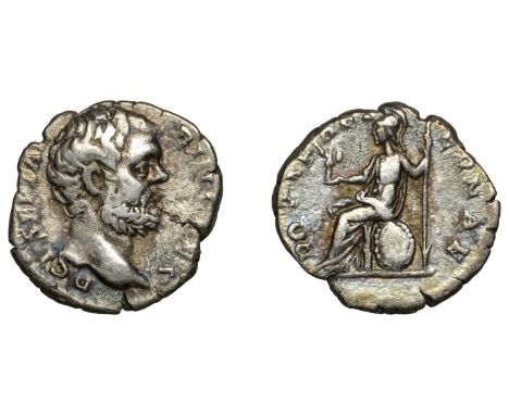 Clodius Albinus (Cæsar 193-195), Denarius, 193-5, bare bust right, d cl sept albin caes around, rev. Roma seated left on shie