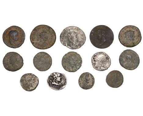 M. Baebius Q.f. Tampilus, Denarius, c. 137, helmeted head of Roma left, wearing necklace of pendants, rev. Apollo driving qua
