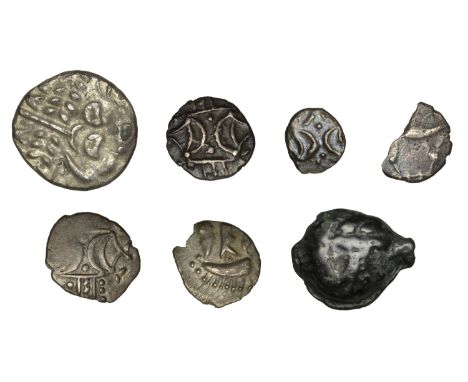 British Iron Age, Durotriges, Uninscribed issues, billon Stater, disjointed head of Apollo, rev. disjointed horse left, 5.16g