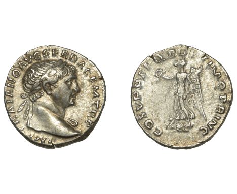 Trajan (98-117), Denarius, 103-111, laureate bust right, drapery over left shoulder, imp traiano avg ger dac p m tr p around,