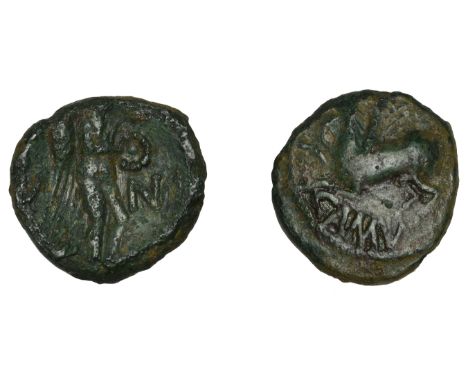 British Iron Age, CATUVELLAUNI, Cunobelin (AD 8 - 41), bronze Unit, Pegasus flying left, camv below, rev. Victory standing ri