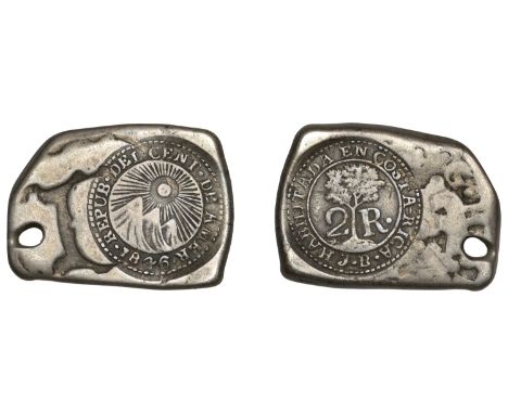 Guatemala, Republic, countermarked coinage, 2 Reales, a Spanish-American ‘Pillar’ cob, with type VI countermark  · repub · de