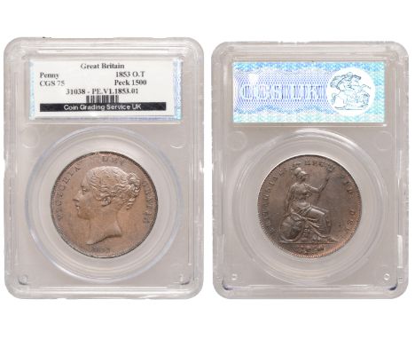 Victoria (1837-1901), Penny, 1853, ornamental trident (BMC 1500; S 3948). Almost extremely fine with traces of original colou