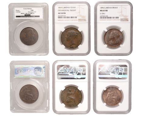 Victoria, Pennies (2), 1854 ornamental trident, 1886, 1896 (S 3848, 3954, 3961) [3]. Very fine to good extremely fine [Graded