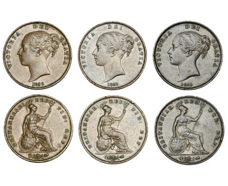 Victoria, Pennies (3), 1854, plain trident, close colon, 1858 (2) (BMC 1506, 1518; S 3948) [3]. About extremely fine £70-£90