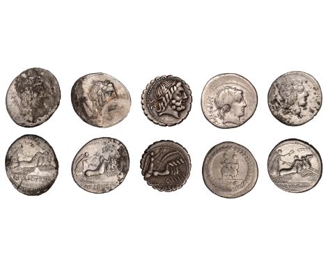 L. Julius Burso, Denarii (3), c. 85, male head right, rev. Victory driving quadriga right, control numeral above, 3.01g/5h, 3