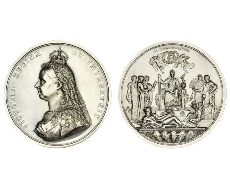 Victoria, Golden Jubilee, 1887, a silver medal by L.C. Wyon after Sir J.E. Boehm and Sir F. Leighton, crowned bust left, rev.