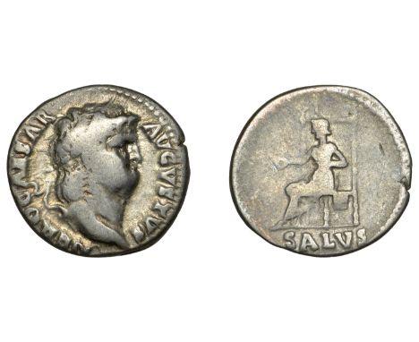 Nero (54-68), Denarius, 65-6, laureate head right, nero caesar avgvstvs around, rev. Salus seated left on ornamental throne, 