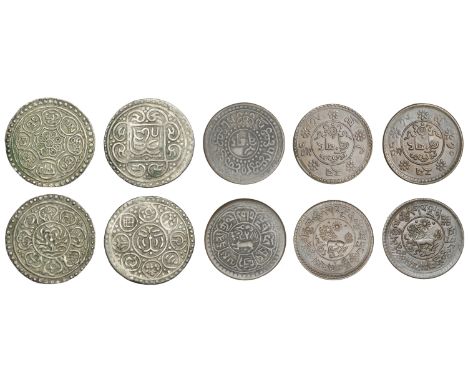 Tibet, Sho (3), yr 52 [1918], yr 9 [1935], yr 10 [1936] (KM. Y21, Y23); together with other Tibetan coins in silver (2) [5]. 