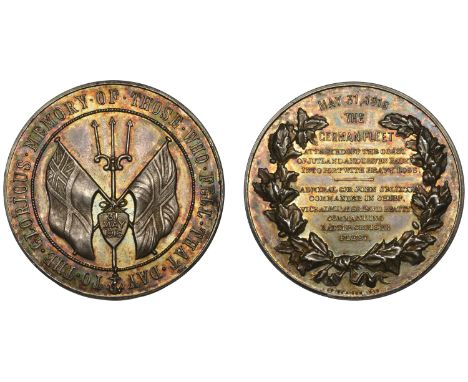 Battle of Jutland, 1916, a silver medal, unsigned [by F. Bowcher], for Spink & Son, crossed flags, date on plaque in centre, 