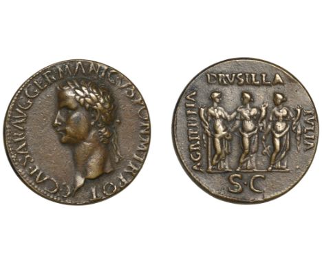 Caligula [Gaius] (37-41), A cast Æ ‘Sestertius’, after Giovanni Cavino (1500-1570), laureate bust left, rev. Gaius’ sisters s