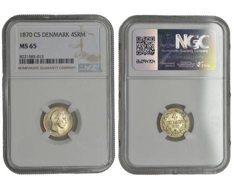 Denmark, Christian IX, 4 Skilling Rigsmont, 1870cs, Copenhagen (KM 775). Lustrous, mint state [Graded by NGC as MS 65] £50-£7