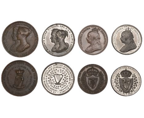 Victoria, Visit to Ireland, 1849, medals (2), both unsigned, in bronze, conjoined busts of Victoria and Albert left, rev. har