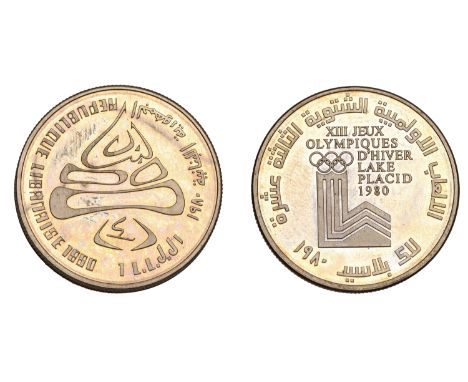 Lebanon, Republic, Piedfort 1 Livre, 1980, Winter Olympics, 16.21g/12h (KM P1). About as struck, scarce £50-£60 --- Importati