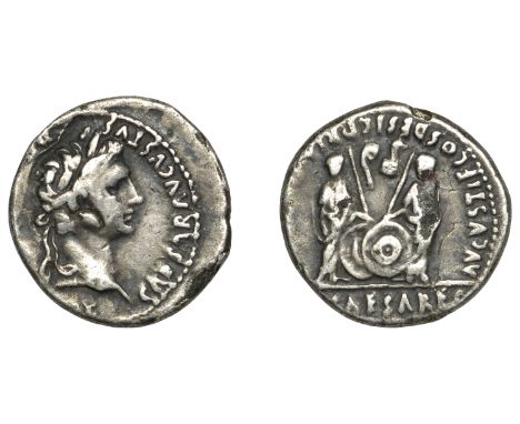 Augustus (27 BC-AD 14), a fourrée Denarius, after an issue of Lugdunum, 2 BC-AD 4, laureate head right, rev. Gaius and Lucius