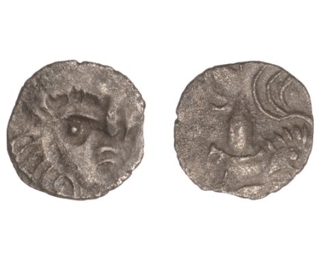 Continental Iron Age, ARMORICA, Coriosolites, billon Quarter-Stater, head of sun-god right, rev. stylised horse right, remain