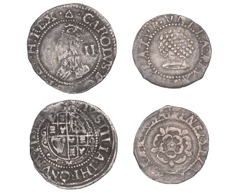James I, Second coinage, Penny, mm. rose, 0.55g/3h (N 2601; S 2661); Charles I, Tower mint, Halfgroat, Gp D, type 3a3, mm. tr