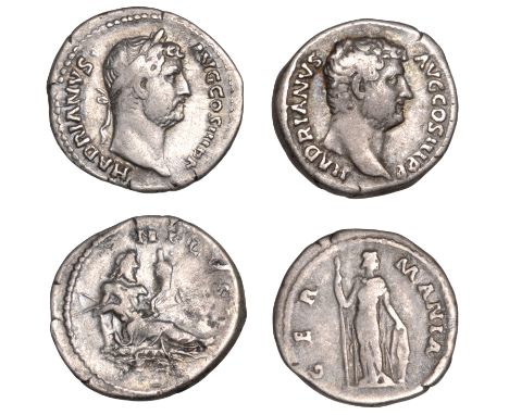Hadrian (117-138), Denarii (2), 130-3, bare-head right, rev. Germania standing facing, head right, holding spear and resting 