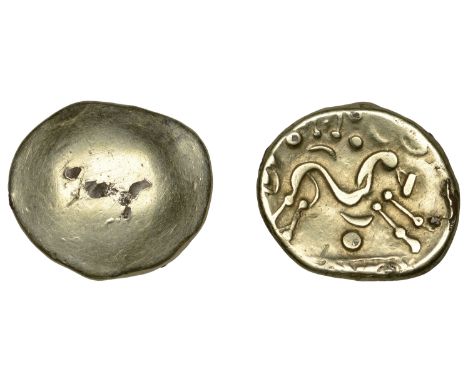 British Iron Age, GALLO-BELGIC, plated Stater, series E [Ambiani], Gallic War uniface type, shallow dome with trace rough fro
