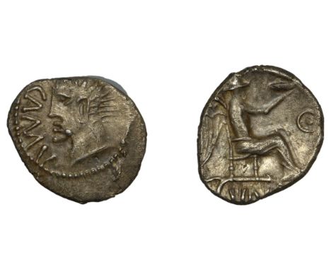 British Iron Age, CATUVELLAUNI, Cunobelin (AD 8 - 41), silver Unit, Spiky type, head left with spiky hair, camv before, rev. 