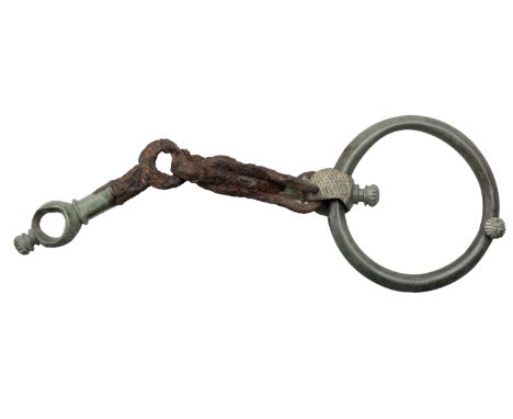 Celtic, 1st century BC, European Iron Age bronze and iron horse bit, comprising a single bronze annular bridle-ring attached 