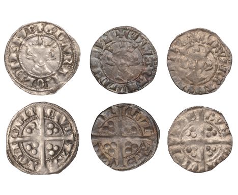 Edward I, Penny, class 8a, London, unbarred ns on rev, 1.43g/2h (SCBI North 324; N 1034/1; S 1405); Edward II, Pennies (2), c