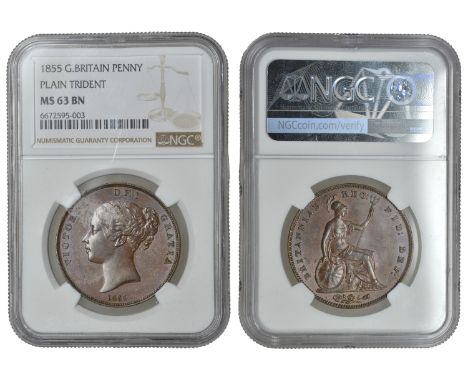 Victoria (1837-1901), Penny, 1855, plain trident (BMC 1509; S 3948). A few edge nicks, otherwise extremely fine or better [Gr