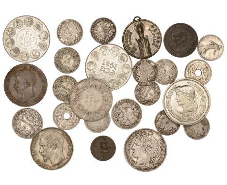 France, Second Republic, 5 Francs (2), both 1852a, Paris, 10 Centimes, 1857k, Bordeaux (KM 771.5, 773); Third Republic, 5 Fra