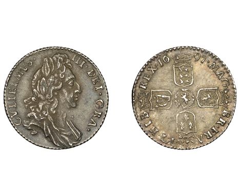William III (1694-1702), Sixpence, 1697, third bust, later harp, small crowns (ESC 1567; S 3542). Good very fine, dark toned 